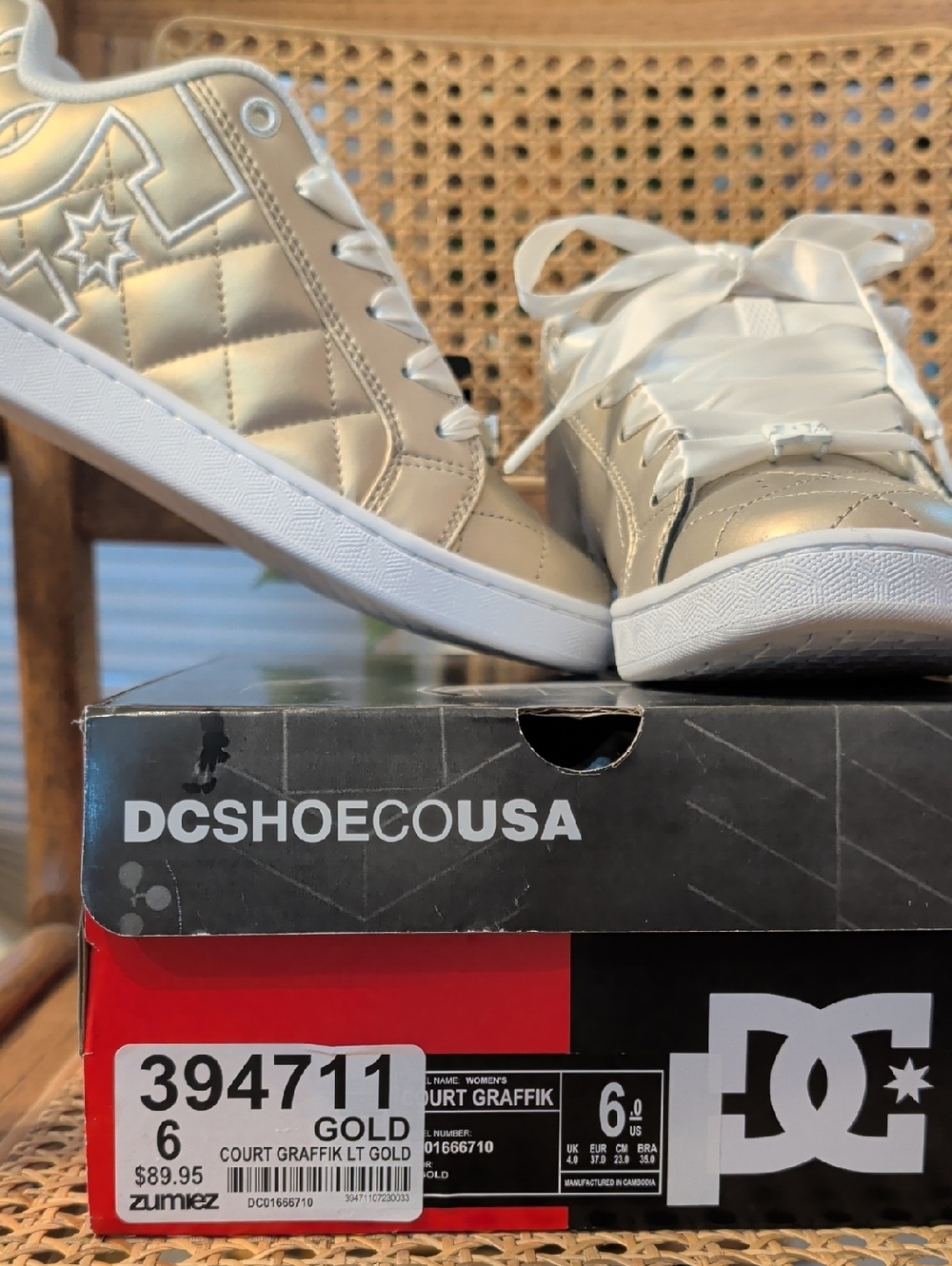 DC Court Graffik Women's Quilted Sneakers in Gold Size 6